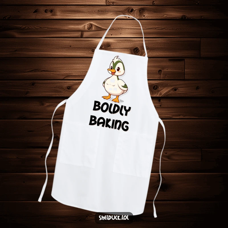 Funny Shelduck Apron: A shelduck strikes a proud pose while cooking, adding boldness and humor to the kitchen.