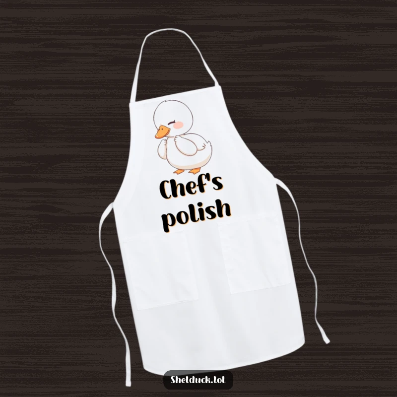 Funny Shelduck Apron: A contented shelduck smiles while preening its feathers, ideal for a calm cook.