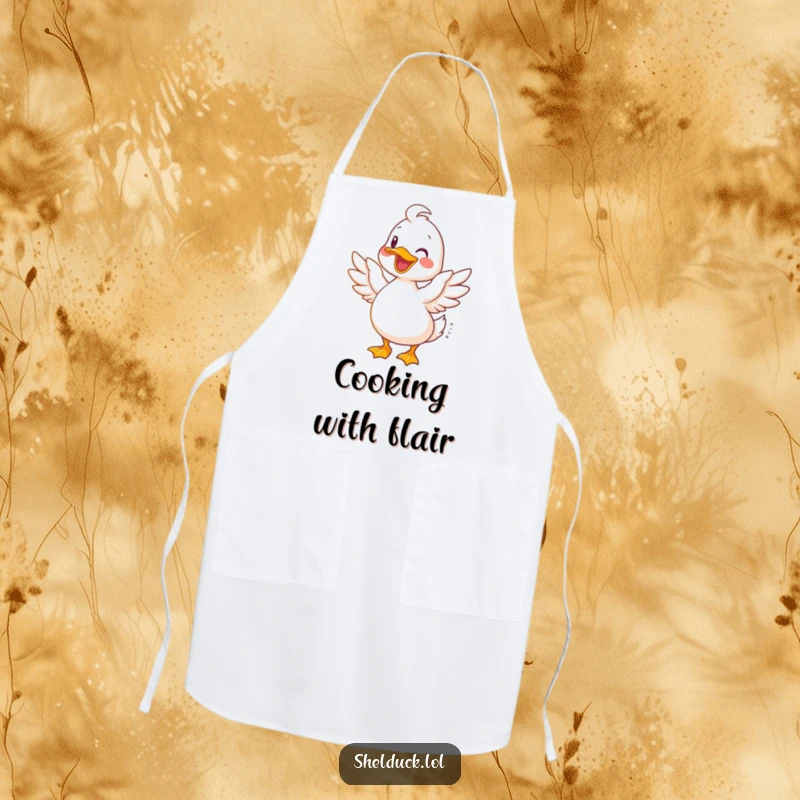 Funny Shelduck Apron: A joyful shelduck with wings spread wide, perfect for a happy cook.