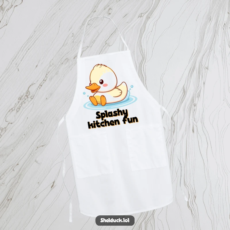 Funny Shelduck Apron featuring a cute duck happily splashing in water with playful energy.