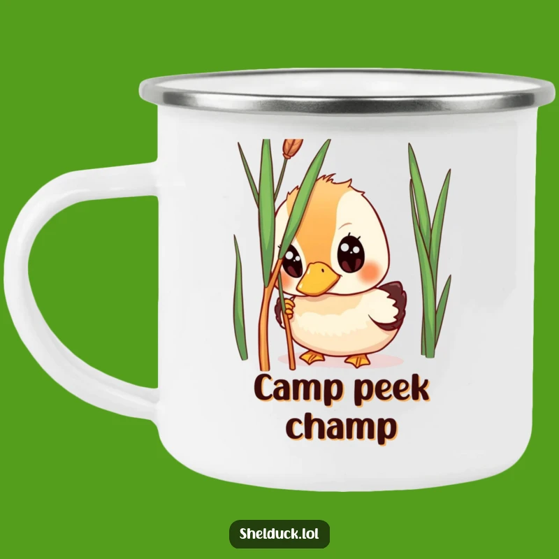 Funny Shelduck Peeking Camping Mug - Wide-Eyed Bird Enamel Cup, Gift