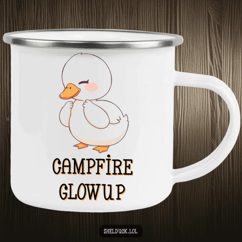 Funny Shelduck Camping Mug: A contented shelduck preens its feathers with a smile, perfect for relaxation.
