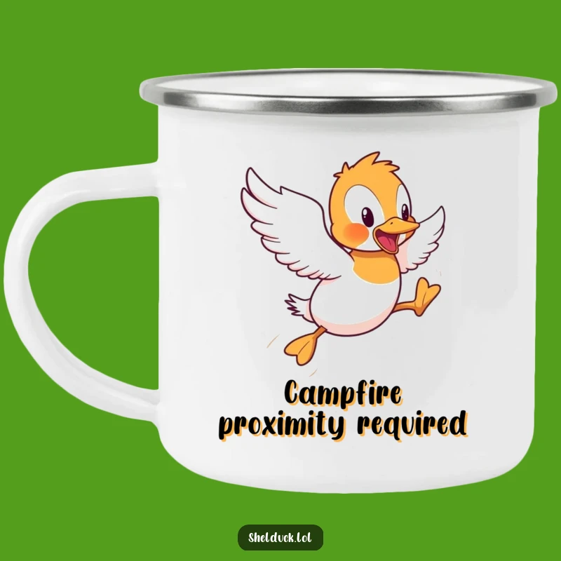 Funny Shelduck Flying Hops Camping Mug: Adventure Humor