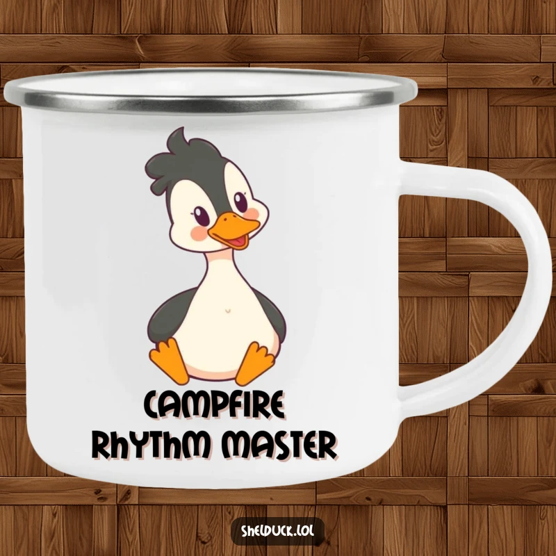 Funny Shelduck Camping Mug: A shelduck humorously bobbing its head, perfect for outdoor drinks with joy.