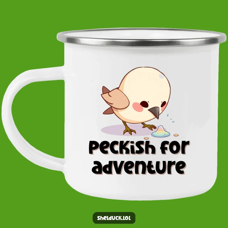 Funny Bird Pecking Camping Mug: Excited Character Shiny Treasure Hunter Gift