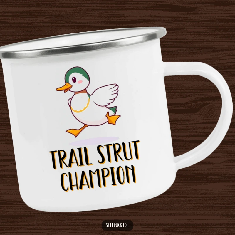 Funny Shelduck Strut Camping Mug: A sturdy mug featuring a shelduck's funny strut, a great funny gift.