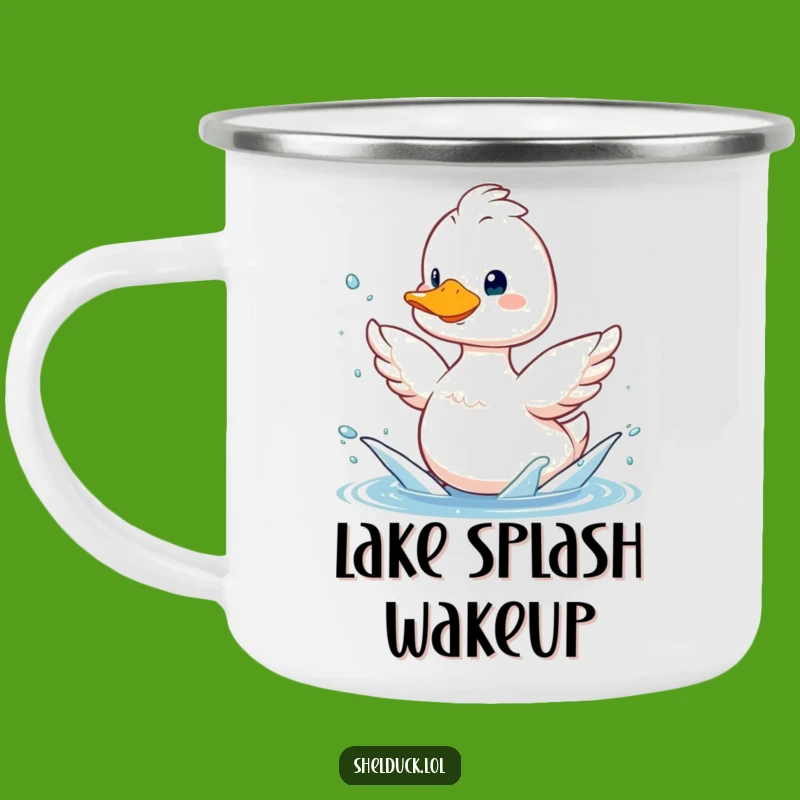 Funny Enamel Shelduck Splashing Camping Mug - Humorous Outdoor Gift