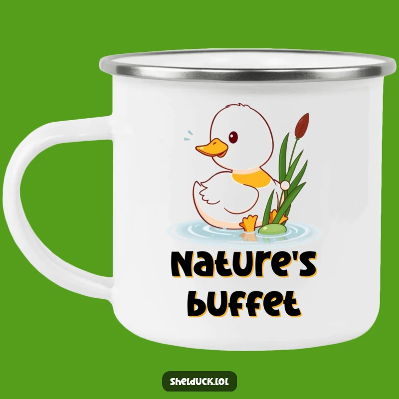 Funny Shelduck Pecks Reed Camping Mug: Outdoor Humor Gift