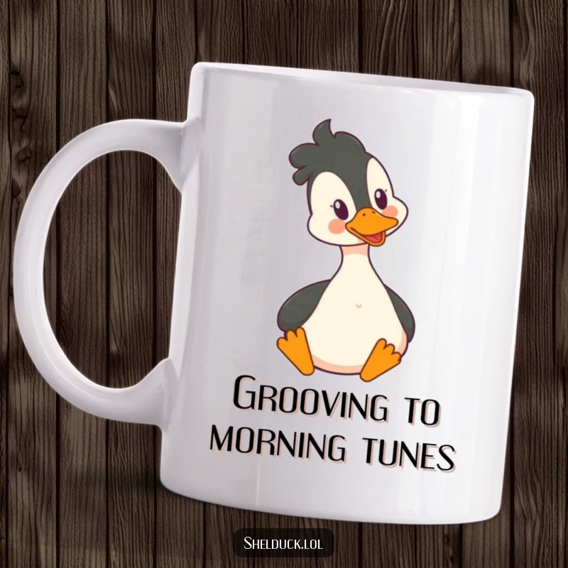 Funny Shelduck Mug: A shelduck with its head bobbing joyfully, expressing pure happiness and positive energy.