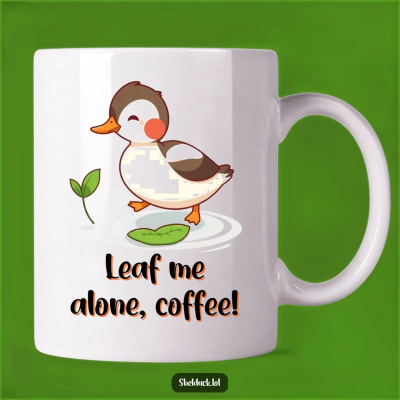 Funny Shelduck Leaf Chase Mug: Adorable Bird Enjoying Nature's Fun, Perfect Gift