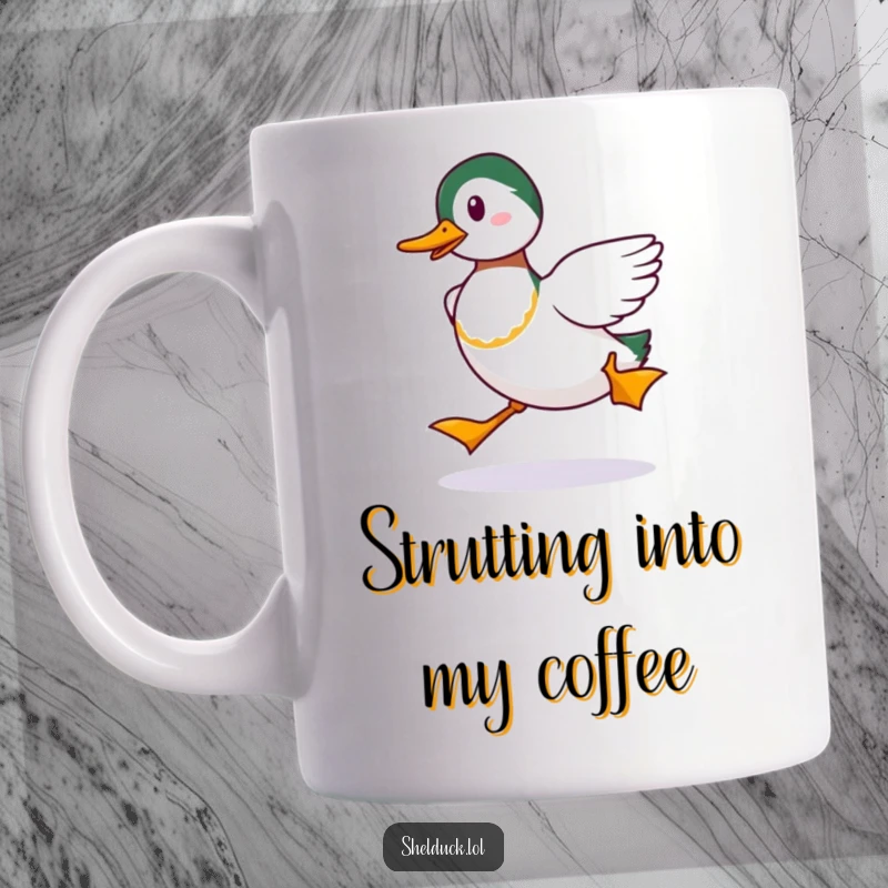 Funny Shelduck Strut Mug: A shelduck performing a comical strut, showcasing a funny walk as a humorous gift.