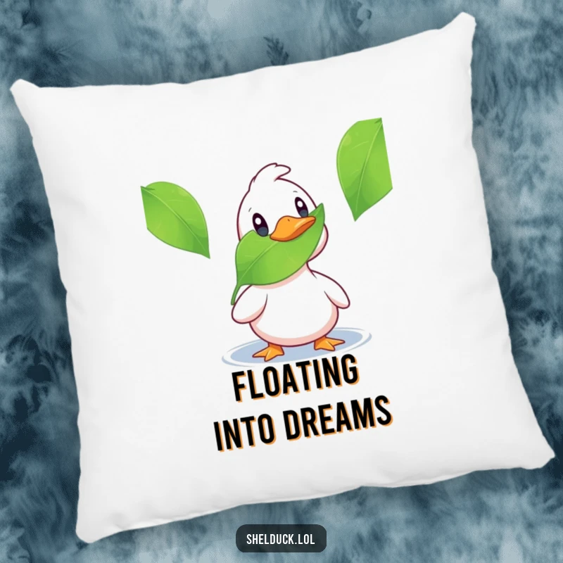 Funny shelduck pillow showcasing a duck's comical surprise at a floating leaf, perfect for adding comfort and humor.