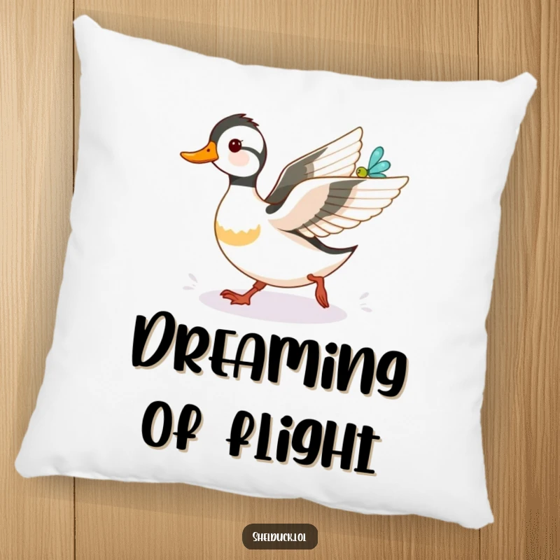 Funny shelduck pillow, joyfully pursuing a dazzling dragonfly, adding a humorous and cozy touch to living spaces for comfort.