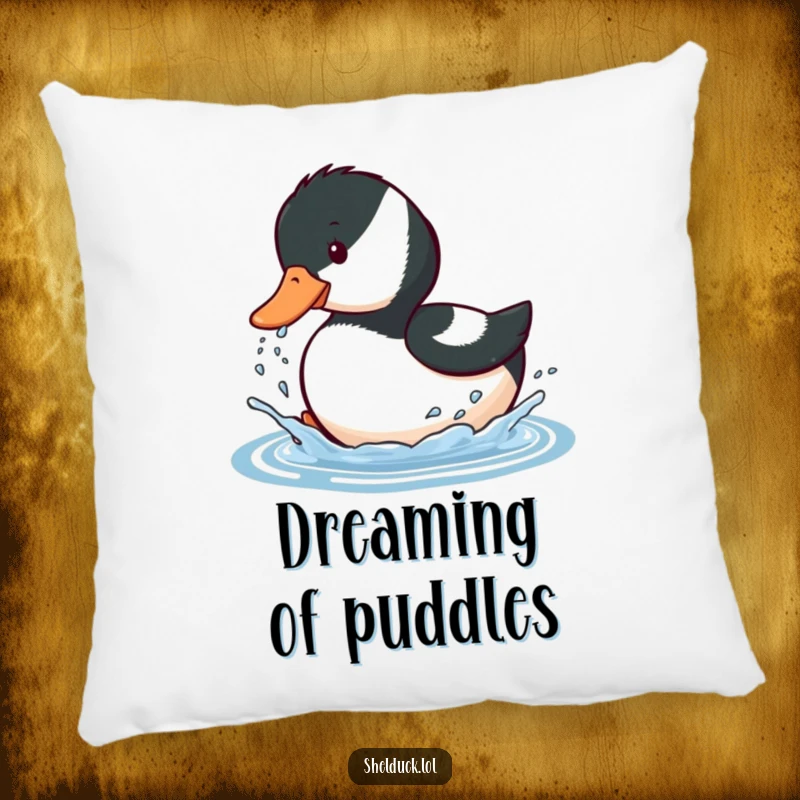 Funny pillow featuring a shelduck bird playfully splashing water with its beak, offering cozy comfort and whimsical charm.