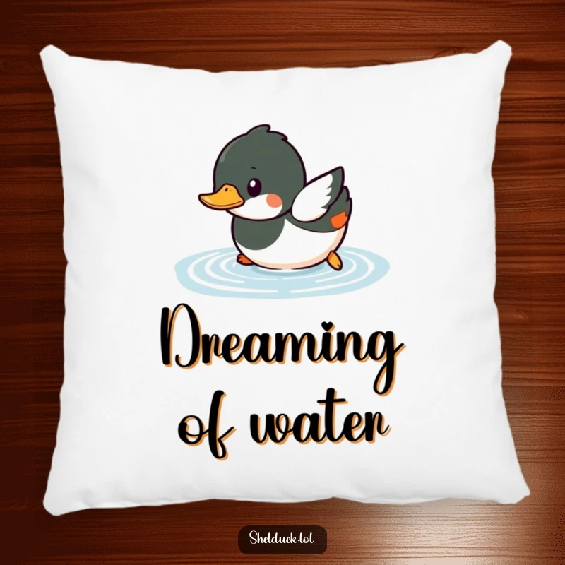 Funny shelduck pillow featuring a small bird playfully diving into water, perfect for a cozy accent.
