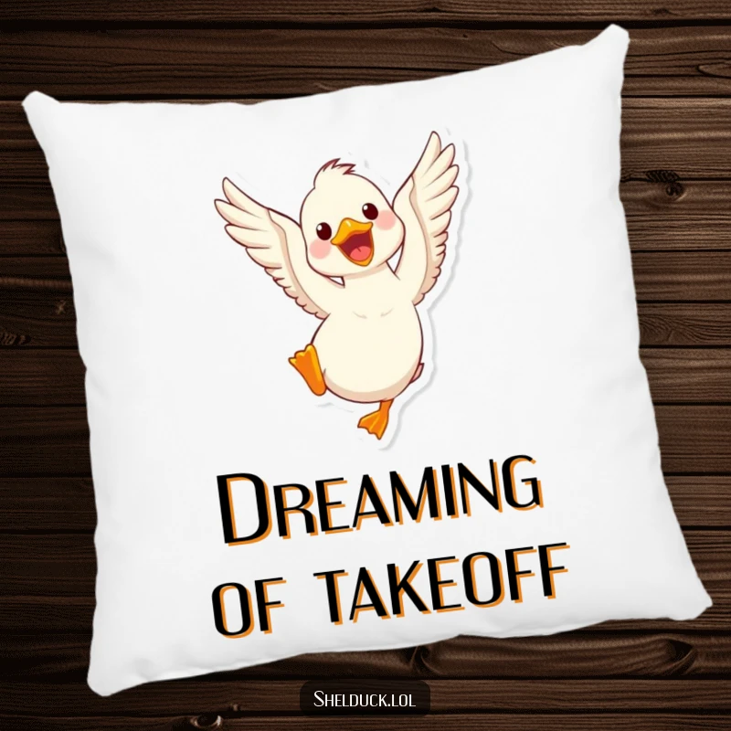 Funny shelduck pillow featuring a cute bird joyfully flapping its wings, adding comfort and humor to any living space
