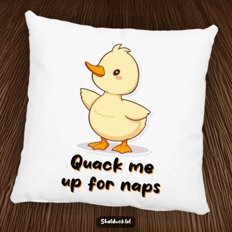 Funny Shelduck Pillow featuring a cute duck character in a happy quacking pose, ideal for cozy, cheerful humor.