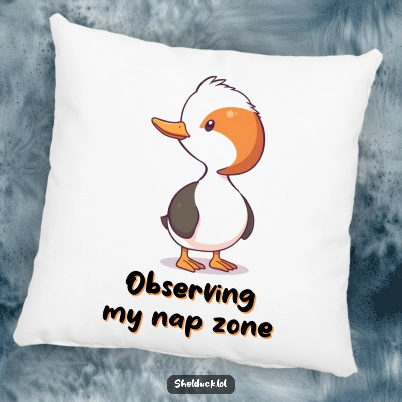 Funny Shelduck Pillow: A shelduck with neck stretched in a funny, observational pose, offering comfort and humor.