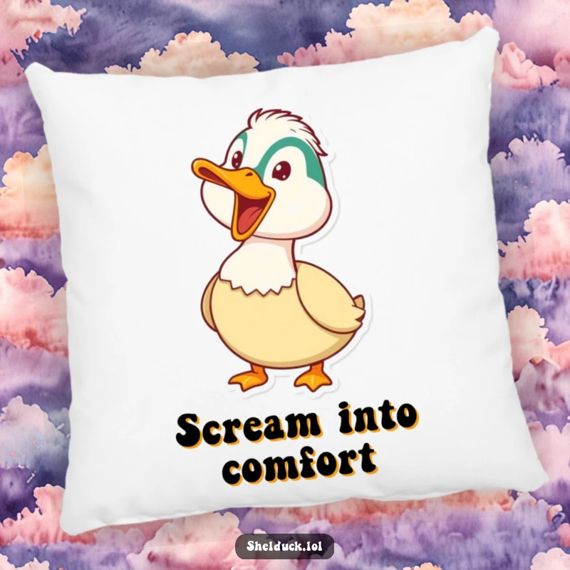 Funny Shelduck Pillow: A shelduck honks playfully with its beak wide open, embodying joyful noise.