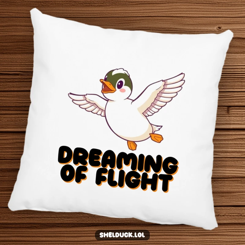 Funny Shelduck Pillow with a delightful shelduck flying happily, its wings outstretched, perfect for adding a touch of humor and comfort.
