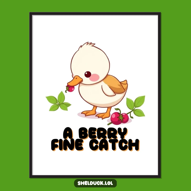 Funny Shelduck Berry Pecking Digital Art Print: Instant Cute Duck Snack Gift