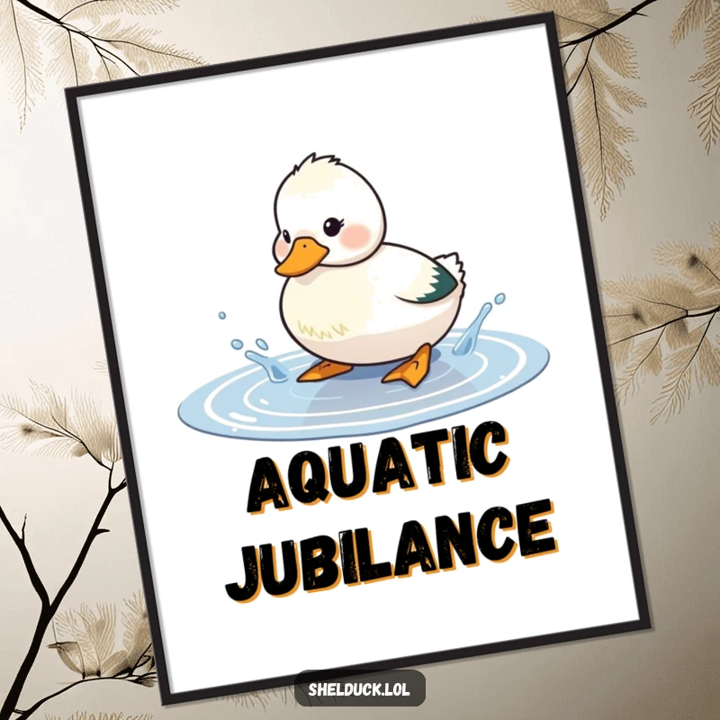 Funny shelduck splashing digital art print, a cheerful illustration of a bird playfully splashing water in a puddle, ready for instant download