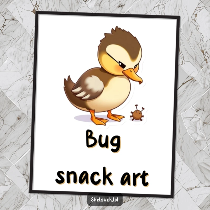 Funny Shelduck Peck Digital Art Print of a duck playfully pecking at a tiny bug.