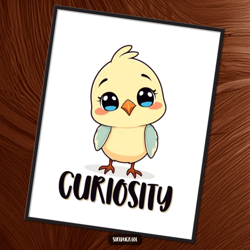 Funny digital art print of a comical bird with an inquisitive head tilt, offering instant visual humor and personality.