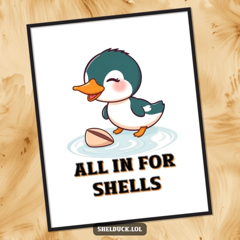 Funny Shelduck Diving Digital Art Print: A humorous artwork of a shelduck diving enthusiastically, perfect for a funny gift.
