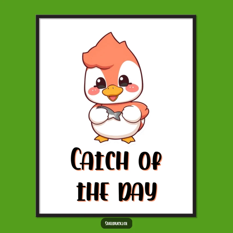 Funny Shelduck Fisherman Digital Art - Instant Download Bird Print - Unique Funny Gift Decor