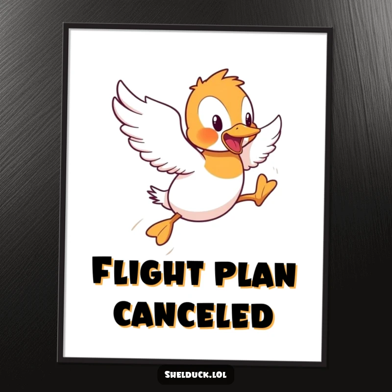 Funny Shelduck Digital Art Print: A comical illustration of a shelduck bird attempting short hops in flight, ready for instant humorous display.