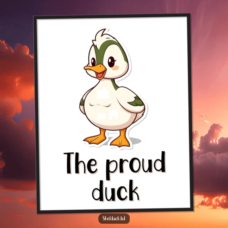 Funny Shelduck Digital Art Print: A shelduck character strikes a proud, bold pose, bringing confidence and humor to your screen.