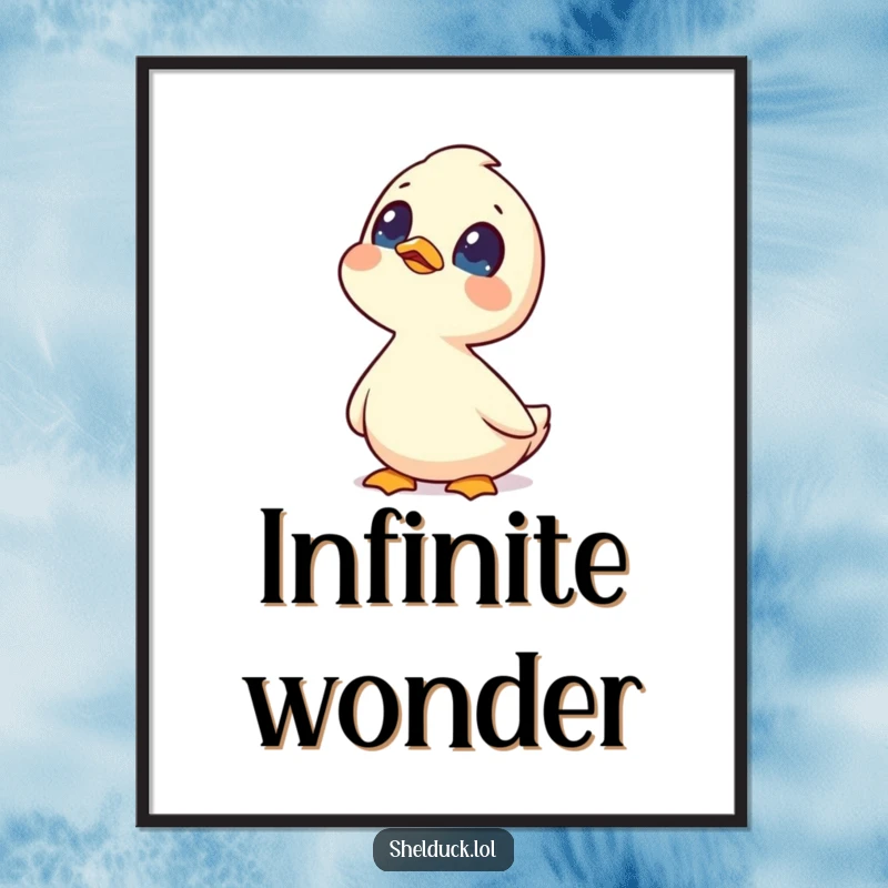 Funny shelduck digital art print showing a curious shelduck bird looking up at the sky, whimsical and thought-provoking decor.