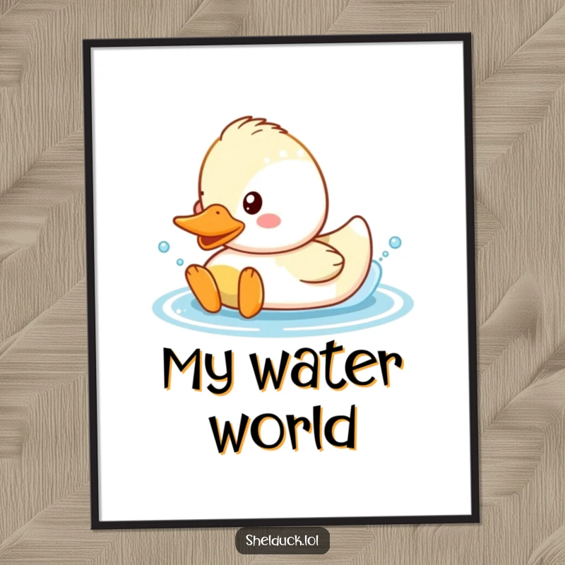 Funny Shelduck Splash Digital Art Print of a cute duck happily splashing in water.