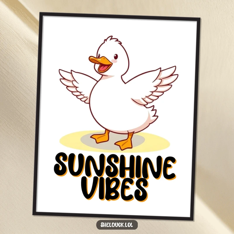 Funny Shelduck Digital Art: High-resolution print of a cute shelduck stretching wings in bright sunshine, radiating happiness.