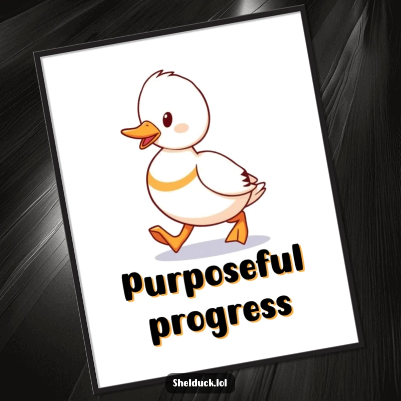 Funny Shelduck Waddling Digital Art Print of a duck walking purposefully, humorous and motivational artwork.