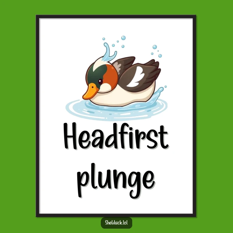Funny Shelduck Diving Digital Art - Instant Splash Humor Wall Decor Gift