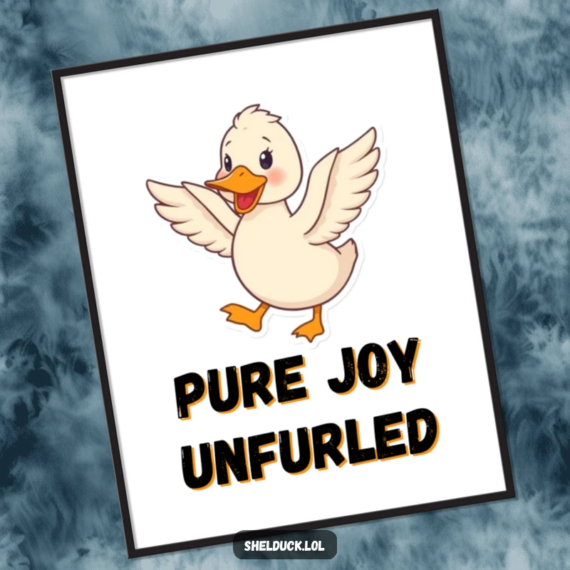 Funny shelduck digital art print of a cute bird happily quacking and flapping its wings with great energy.