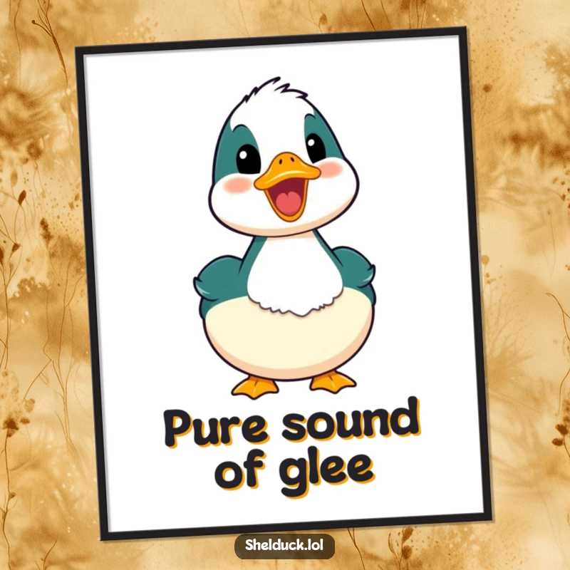 Funny shelduck digital art print showing a bird with its mouth open in a happy quack, a vibrant and humorous piece.