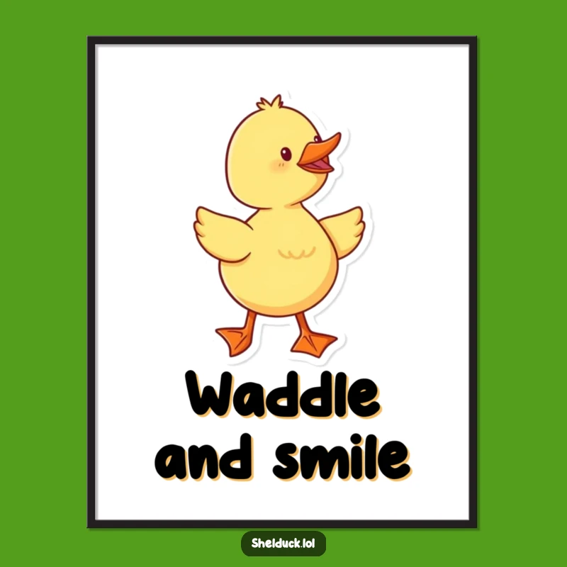 Funny Duckling Digital Art Print: Cheerful Waddling Character Wall Decor Gift