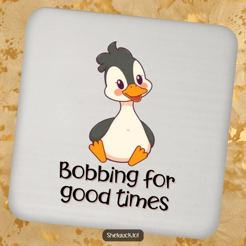 Funny Shelduck Coaster: A shelduck humorously bobbing its head, protecting surfaces with joy.