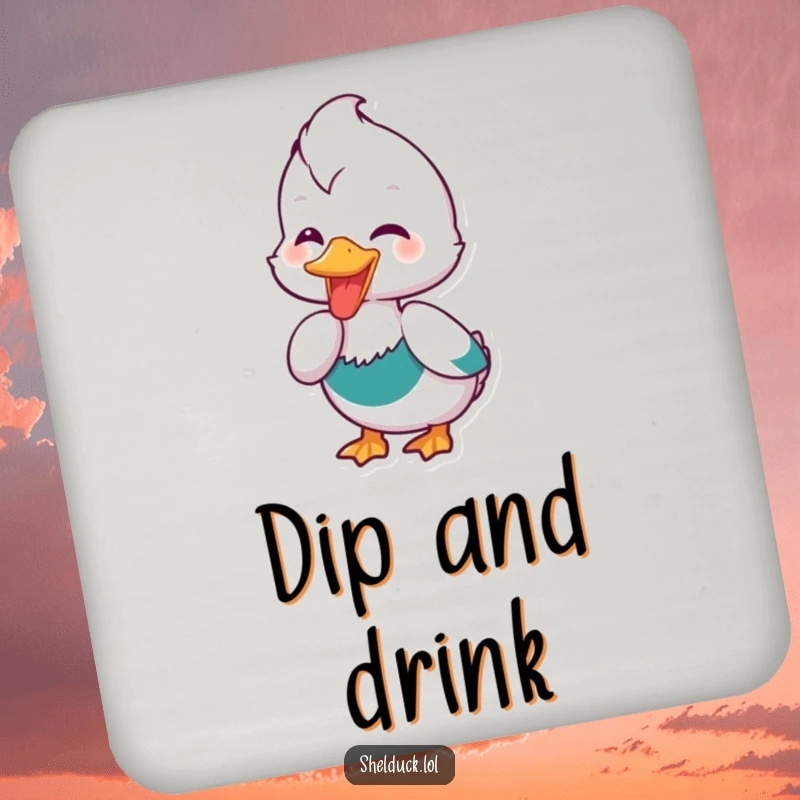 Funny Shelduck Coaster: A protective coaster featuring a shelduck bird joyfully dipping its beak, adding a touch of humor to your surfaces.