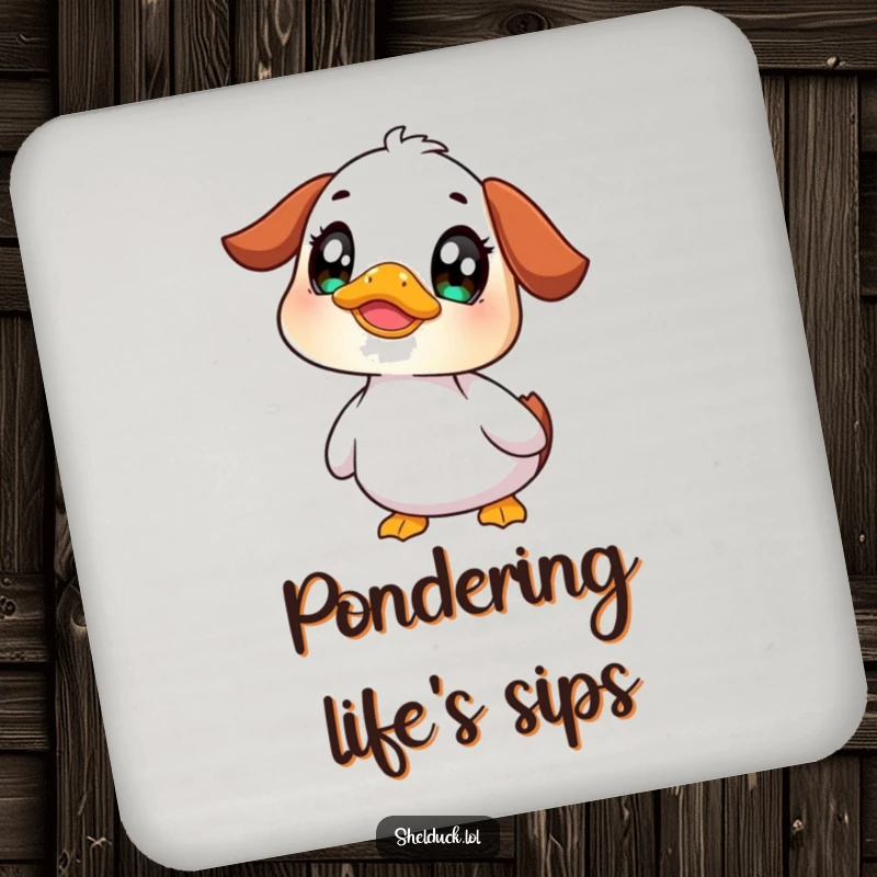 Funny shelduck coaster featuring a cute bird with wide, curious eyes, a humorous and functional accessory for any table