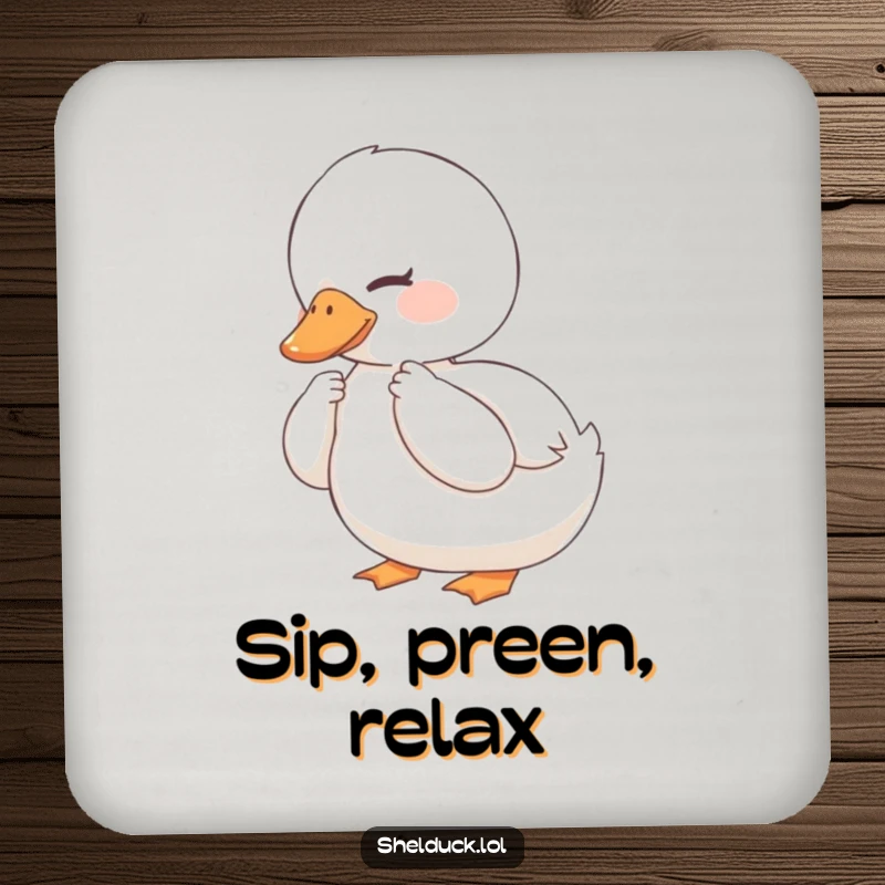 Funny Shelduck Coaster: A contented shelduck smiles while preening its feathers, embodying relaxation.