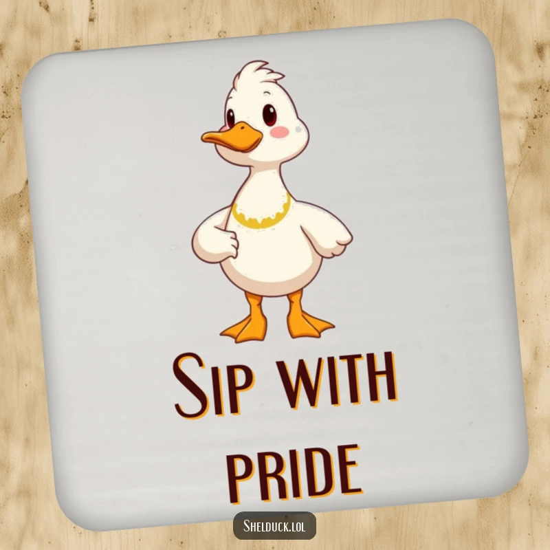 Funny proud shelduck coaster featuring a cheerful bird in a proud stance, protecting surfaces with humor.