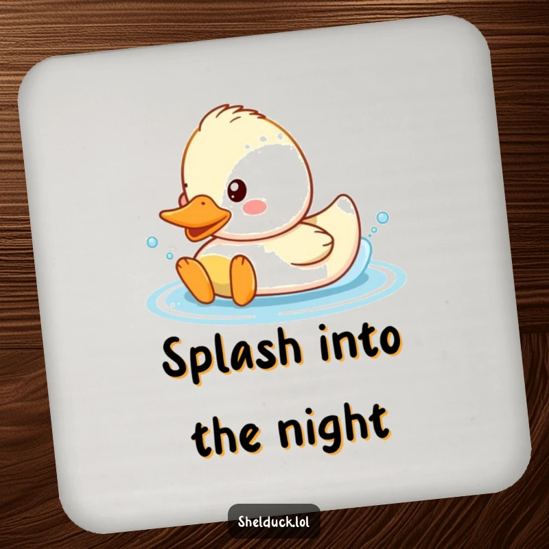 Funny Shelduck Coaster featuring a cute duck happily splashing in water.