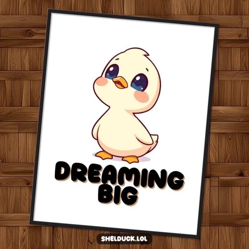 Funny shelduck poster print of a curious shelduck bird looking up at the sky with wide, wondering eyes.