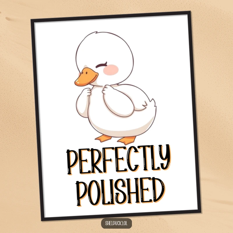 Funny Shelduck Poster: A shelduck smiles contentedly while preening its feathers, radiating calm and peace.