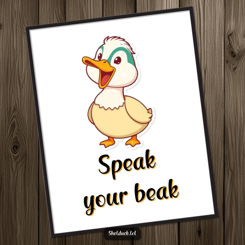 Funny Shelduck Poster: A shelduck honks with its beak wide open, conveying a loud, playful, and happy sound.