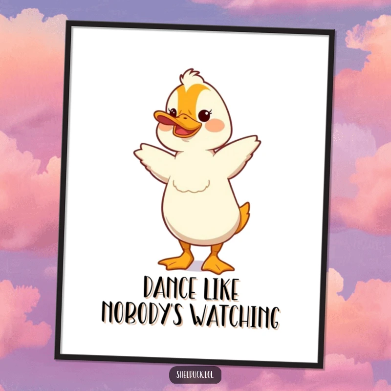 Funny Shelduck Poster: A shelduck is depicted mid-silly dance with exaggerated bobbing movements, full of playful energy.